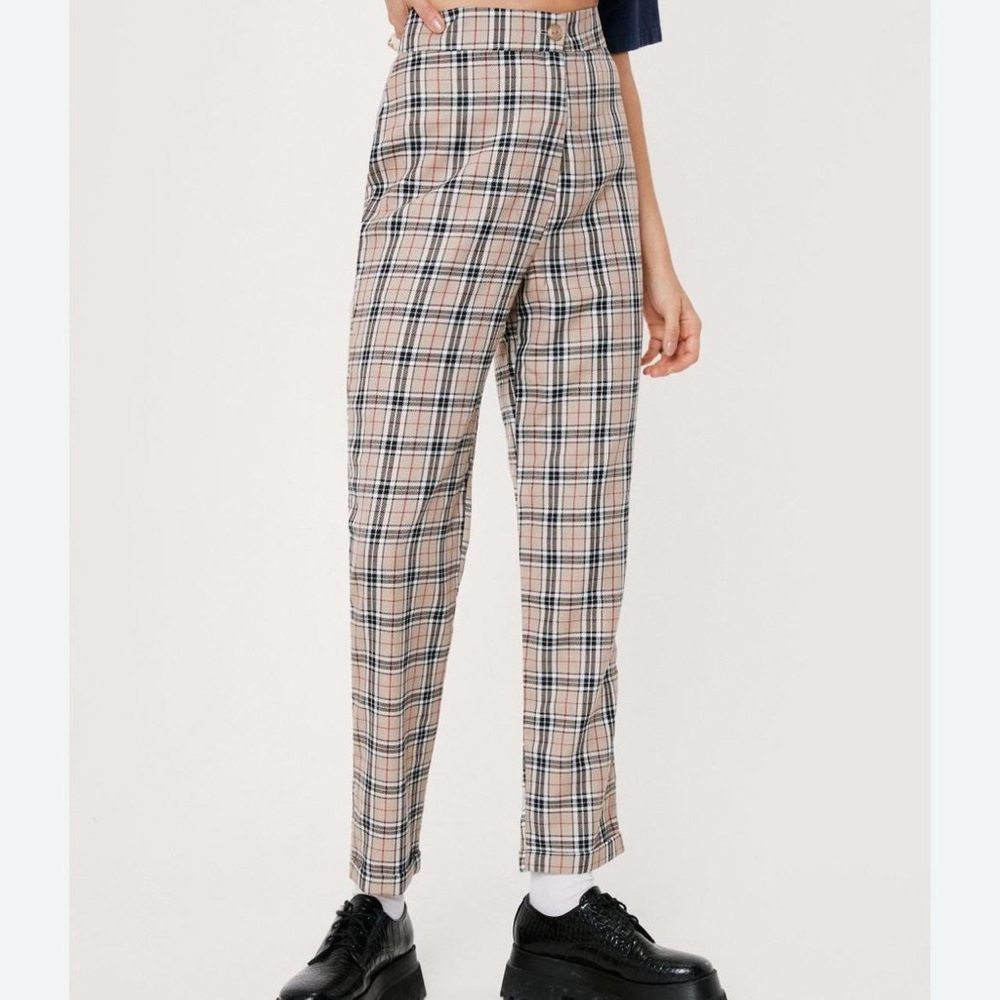 Nasty Gal Beige and Black Plaid Cropped Pants